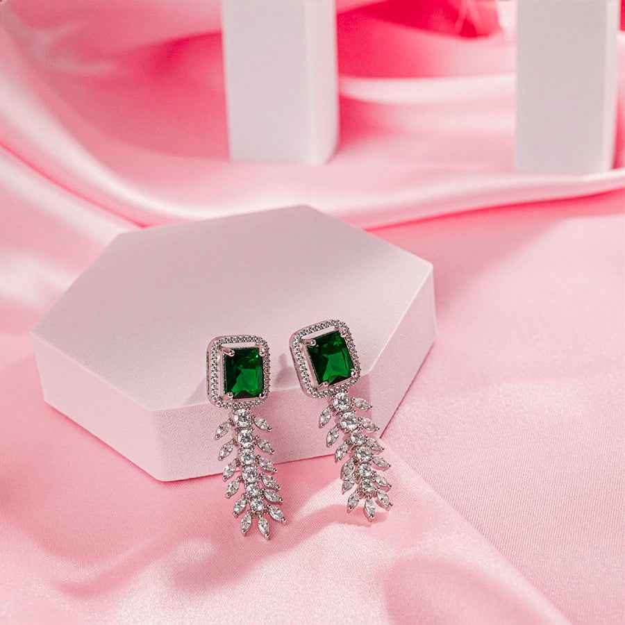 Bottle Green Silver Polish Short Lightweight American Diamond Necklace Set for Women for Occasion and Party Wear (MC-NS-001-EM-SL)