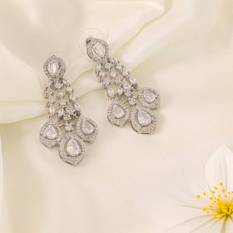 American Diamond Lightweight Necklace Set for Women for Occasion and Party Wear white short Silver Polish (MC - NS - 016 - AD - SL - 1) - The Indian Mudra