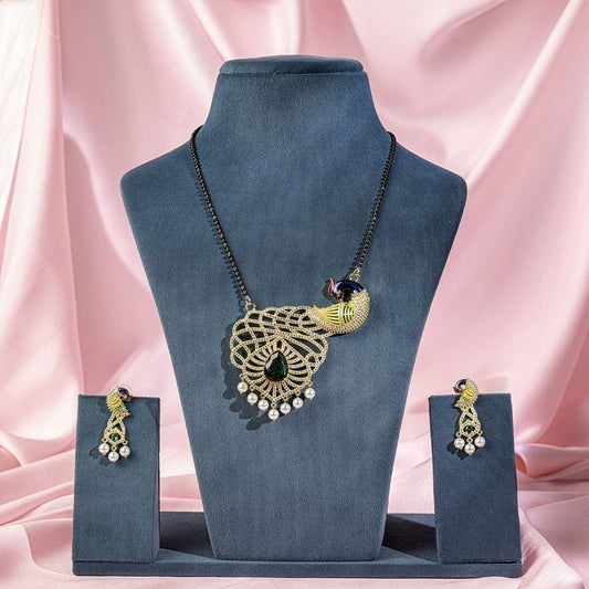 Bottle Green Gold Pendant Set Lightweight American Diamond for Women for Occasion and Party Wear (MI - PEN - 007 - EM - GD) - The Indian Mudra