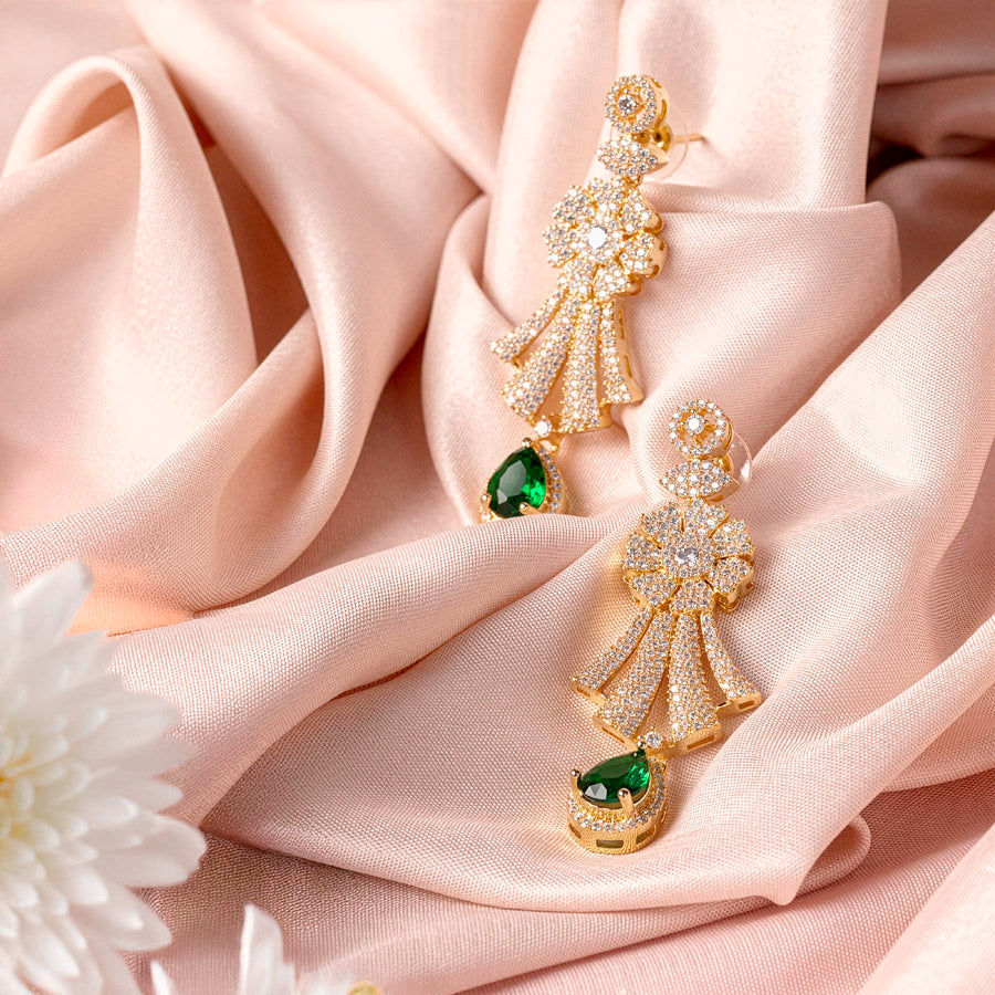 Bottle Green Gold Short Lightweight American Diamond Necklace Set for Women for Occasion and Party Wear (MC-NS-007-EM-GD)