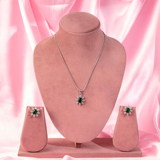 Bottle Green Pendant Set Lightweight American Diamond for Women for Occasion and Party Wear (MI - PEN - 003 - EM - SL) - The Indian Mudra