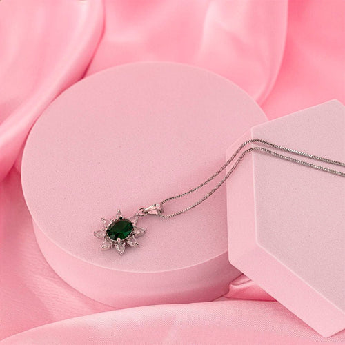 Bottle Green Pendant Set Lightweight American Diamond for Women for Occasion and Party Wear (MI - PEN - 003 - EM - SL) - The Indian Mudra