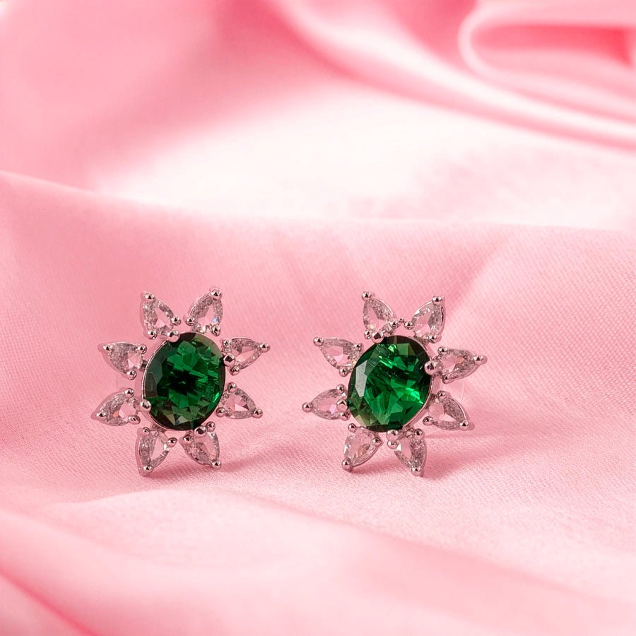 Bottle Green Pendant Set Lightweight American Diamond for Women for Occasion and Party Wear (MI - PEN - 003 - EM - SL) - The Indian Mudra