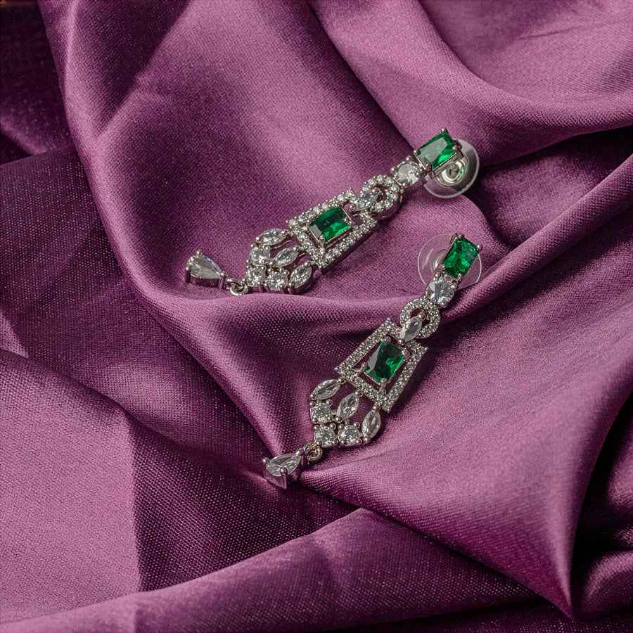 Bottle Green Short Silver Polish Lightweight American Diamond Necklace Set for Women for Occasion and Party Wear (MC-NS-002-EM-SL)