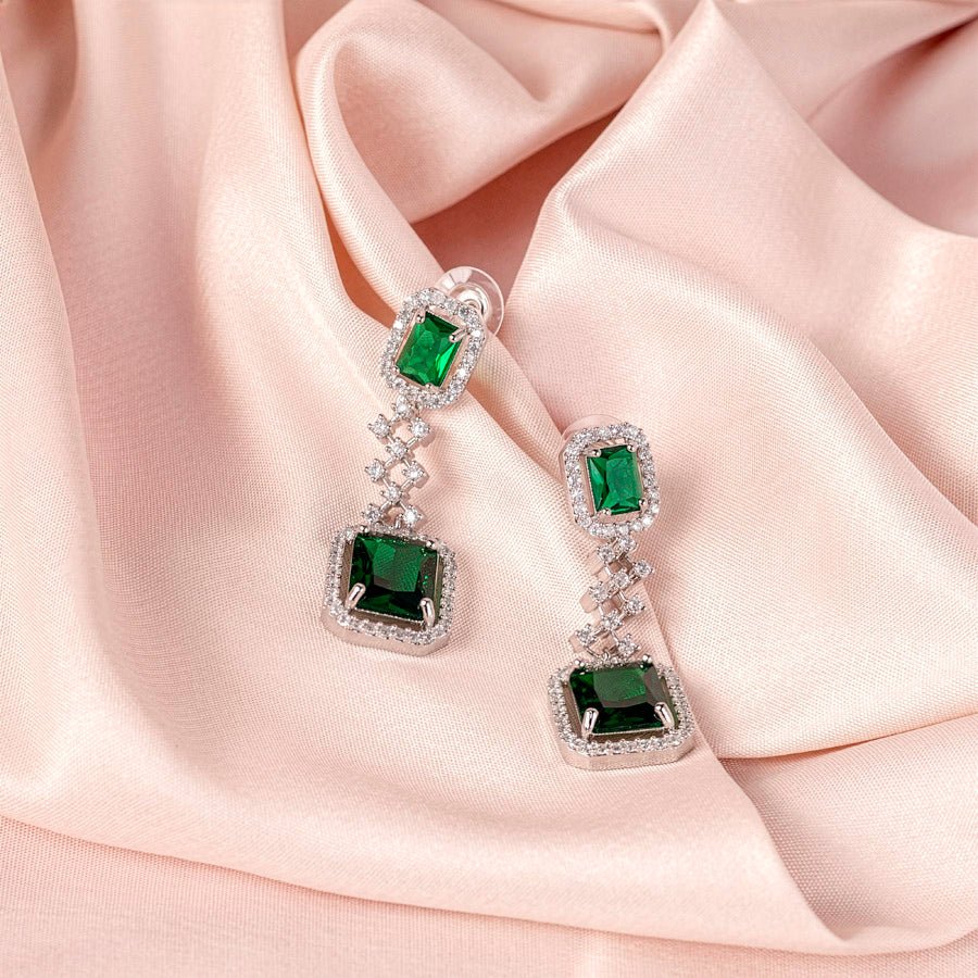 Bottle Green Silver Polish Lightweight Short American Diamond Necklace Set for Women for Occasion and Party Wear (MC-NS-008-EM-SL) - The Indian Mudra
