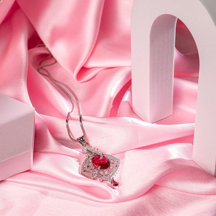 Classic Wine Red American Diamond Pendant Set - The Indian Mudra