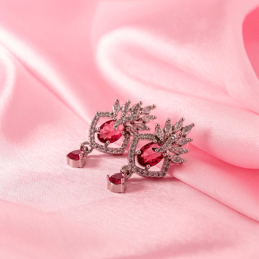 Classic Wine Red American Diamond Pendant Set - The Indian Mudra
