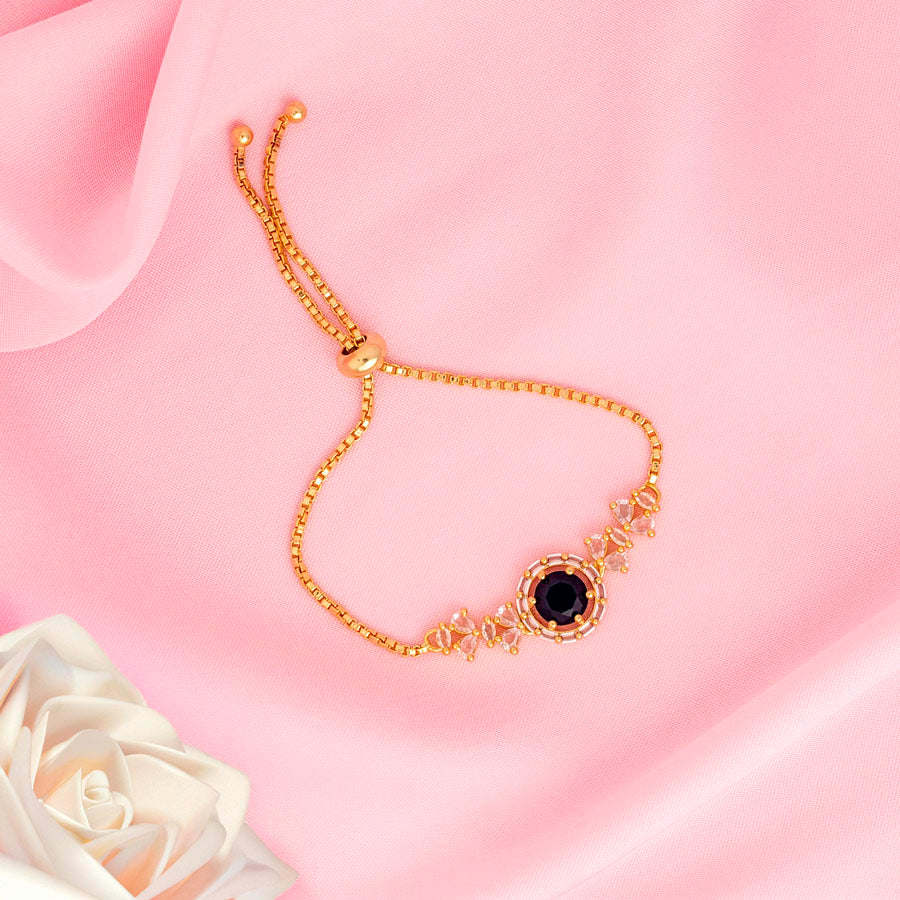 Deep Blue Gold American Diamond Bracelet flexible for Women for Occasion and Party Wear (MI-BR-001-EM-GD)