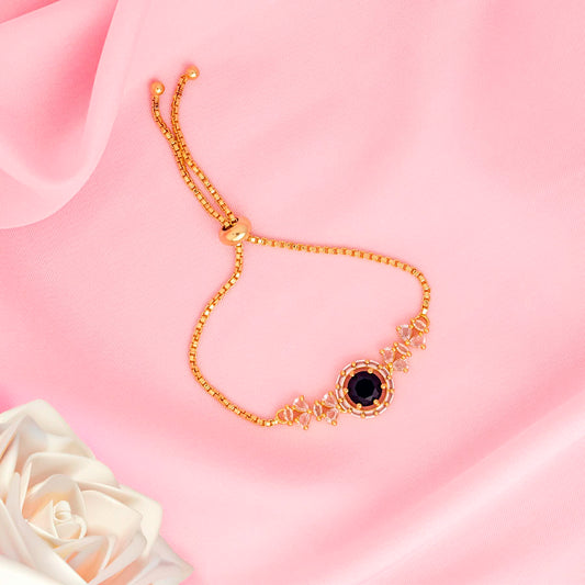 Deep Blue Gold American Diamond Bracelet flexible for Women for Occasion and Party Wear (MI-BR-001-EM-GD)