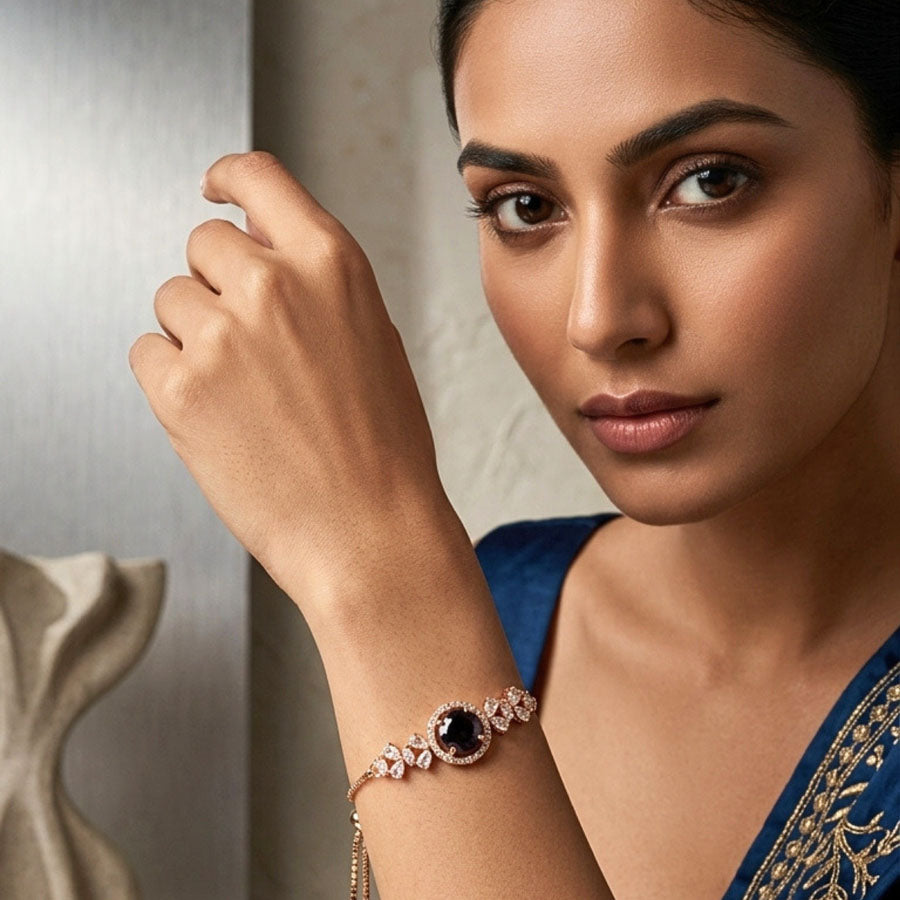 Deep Blue Gold American Diamond Bracelet flexible for Women for Occasion and Party Wear (MI-BR-001-EM-GD)