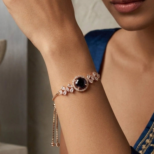 Deep Blue Gold Polish American Diamond Bracelet flexible for Women - The Indian Mudra