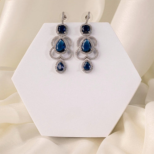 Deep Blue Silver Polish Lightweight American Diamond Ear Rings for Women for Occasion and Party Wear (MC-ER-002-BL-SL-1) - The Indian Mudra