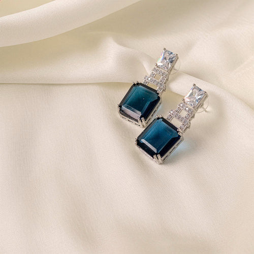 Deep Blue Silver Polish Lightweight American Diamond Ear Rings for Women for Occasion and Party Wear (MC-ER-002-BL-SL-1) - The Indian Mudra