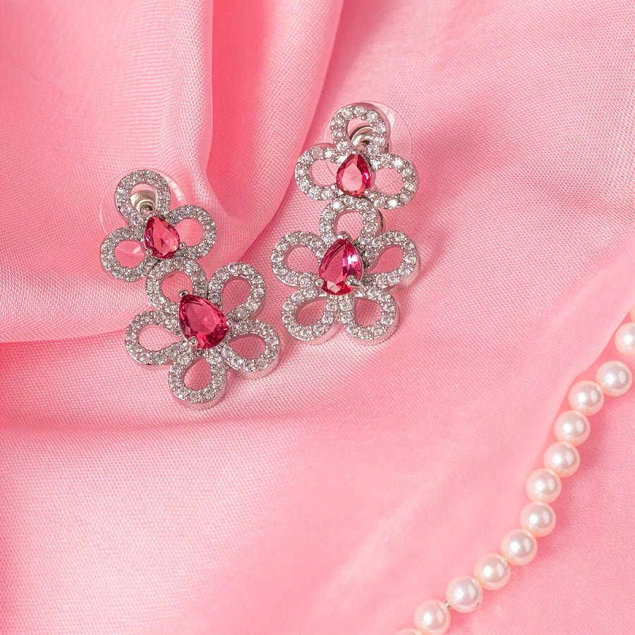 Deep Pink Short Lightweight American Diamond Necklace Set for Women for Occasion and Party Wear (MC - NS - 019 - PK - SL - 1) - The Indian Mudra