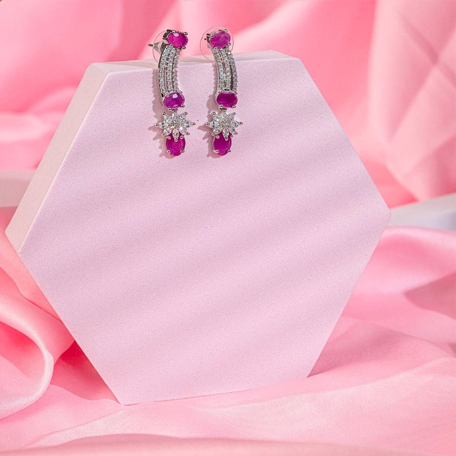 Deep Pink Silver Polish Lightweight American Diamond Necklace Set for Women for Occasion and Party Wear (MC-NS-020-PK-SL-1) - The Indian Mudra