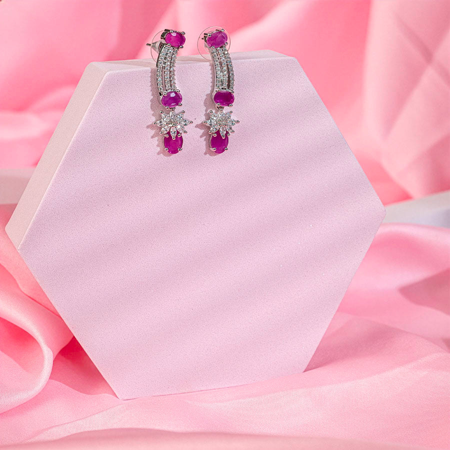 Deep Pink Silver Polish Lightweight American Diamond Necklace Set for Women for Occasion and Party Wear (MC-NS-020-PK-SL-1)