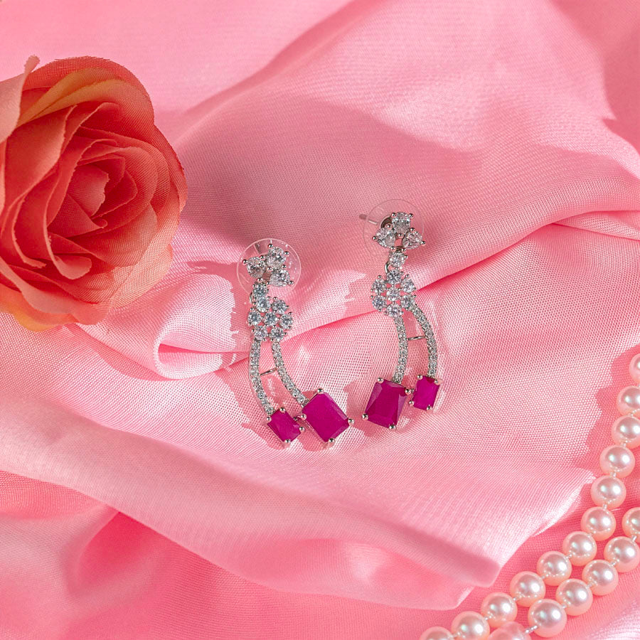 Deep Pink Silver Polish Short Lightweight American Diamond Necklace Set for Women for Occasion and Party Wear (MC-NS-022-PK-SL-1)