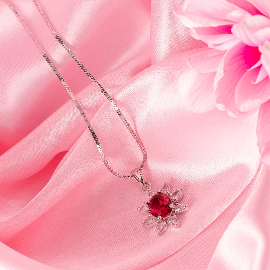 Deep Red Pendant Set Lightweight American Diamond for Women for Occasion and Party Wear (MI-PEN-003-RD-SL) - The Indian Mudra