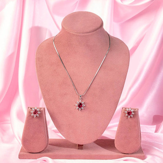 Deep Red Pendant Set Lightweight American Diamond for Women for Occasion and Party Wear (MI-PEN-003-RD-SL) - The Indian Mudra