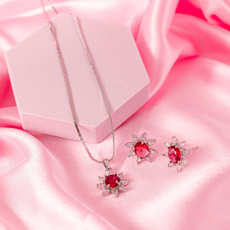 Deep Red Pendent Set Lightweight American Diamond for Women for Occasion and Party Wear (MI-PEN-003-RD-SL)