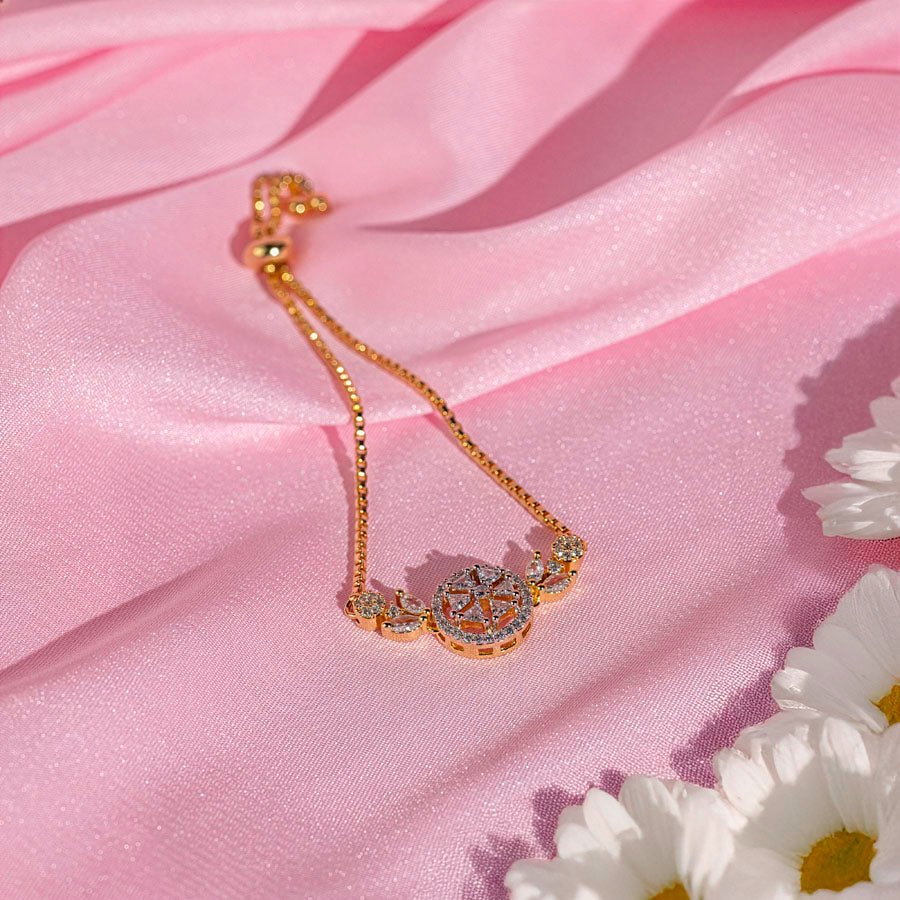 Flexible White Gold Polish American Diamond Bracelet for Women for Occasion and Party Wear (MI - BR - 003 - AD - GD) - The Indian Mudra