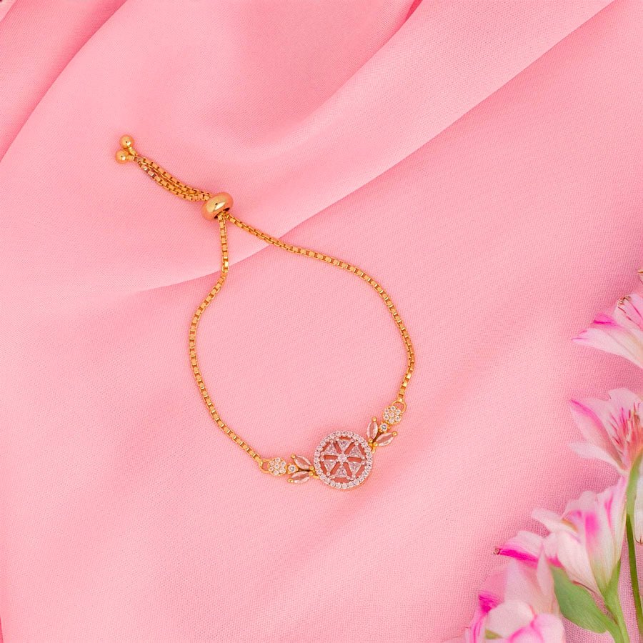Flexible White Gold Polish American Diamond Bracelet for Women for Occasion and Party Wear (MI - BR - 003 - AD - GD) - The Indian Mudra