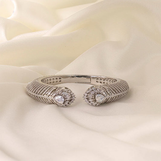 Flexible White Silver Polish Bracelet Or Kada of American Diamond for Women for Occasion and Party Wear (MC-BR-001-AD-SL)