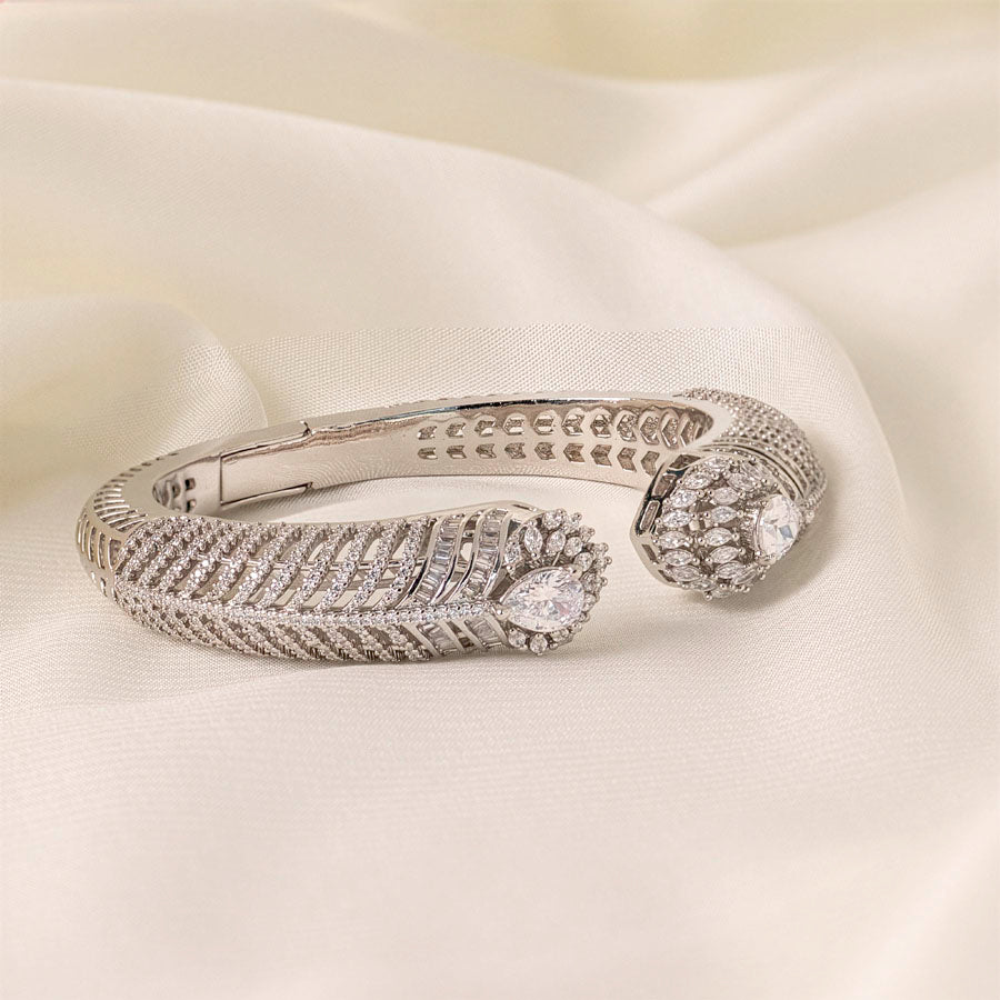 Flexible White Silver Polish Bracelet Or Kada of American Diamond for Women for Occasion and Party Wear (MC-BR-001-AD-SL)