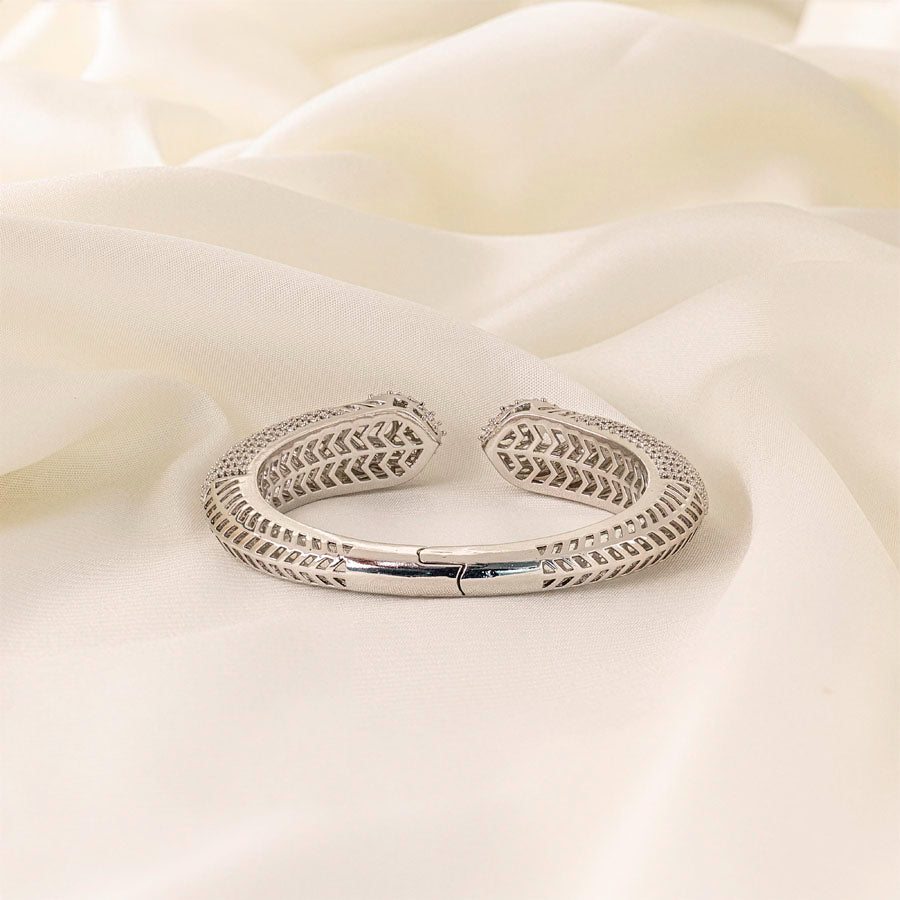 Flexible White Silver Polish Bracelet Or Kada of American Diamond for Women for Occasion and Party Wear (MC-BR-001-AD-SL)