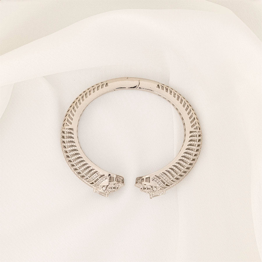 Flexible White Silver Polish Bracelet Or Kada of American Diamond for Women for Occasion and Party Wear (MC-BR-001-AD-SL)