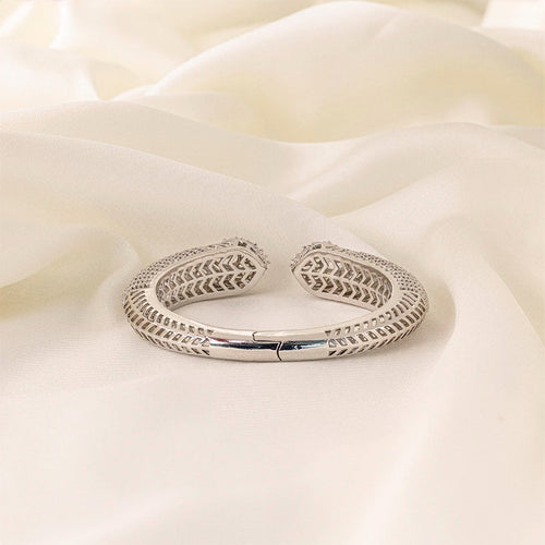 Flexible White Silver Polish Bracelet Or Kada of American Diamond for Women for Occasion and Party Wear (MC-BR-001-AD-SL) - The Indian Mudra