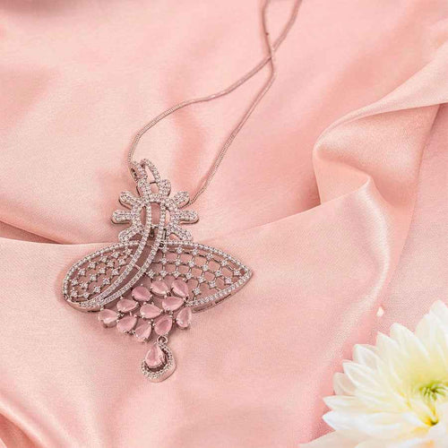 Light Pink Pendant Set of American Diamond Lightweight for Women for Occasion and Party Wear (MI - PEN - 005 - LPK - SL) - The Indian Mudra