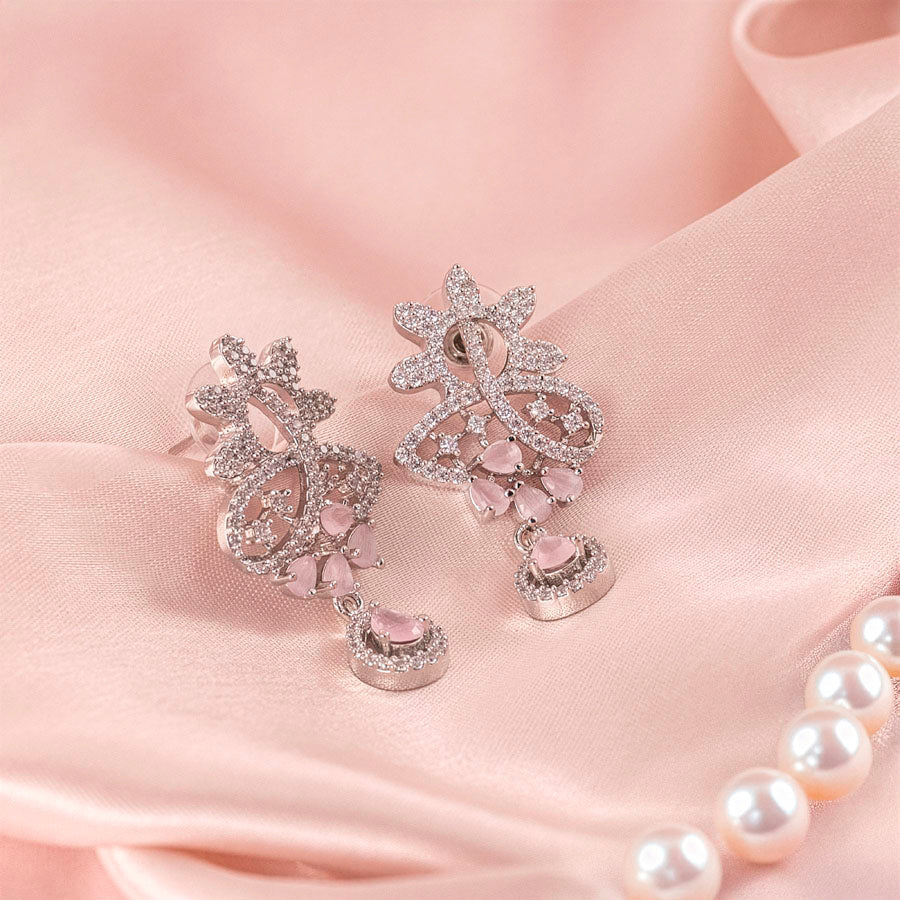Light Pink Pendant Set of American Diamond Lightweight for Women for Occasion and Party Wear (MI - PEN - 005 - LPK - SL) - The Indian Mudra