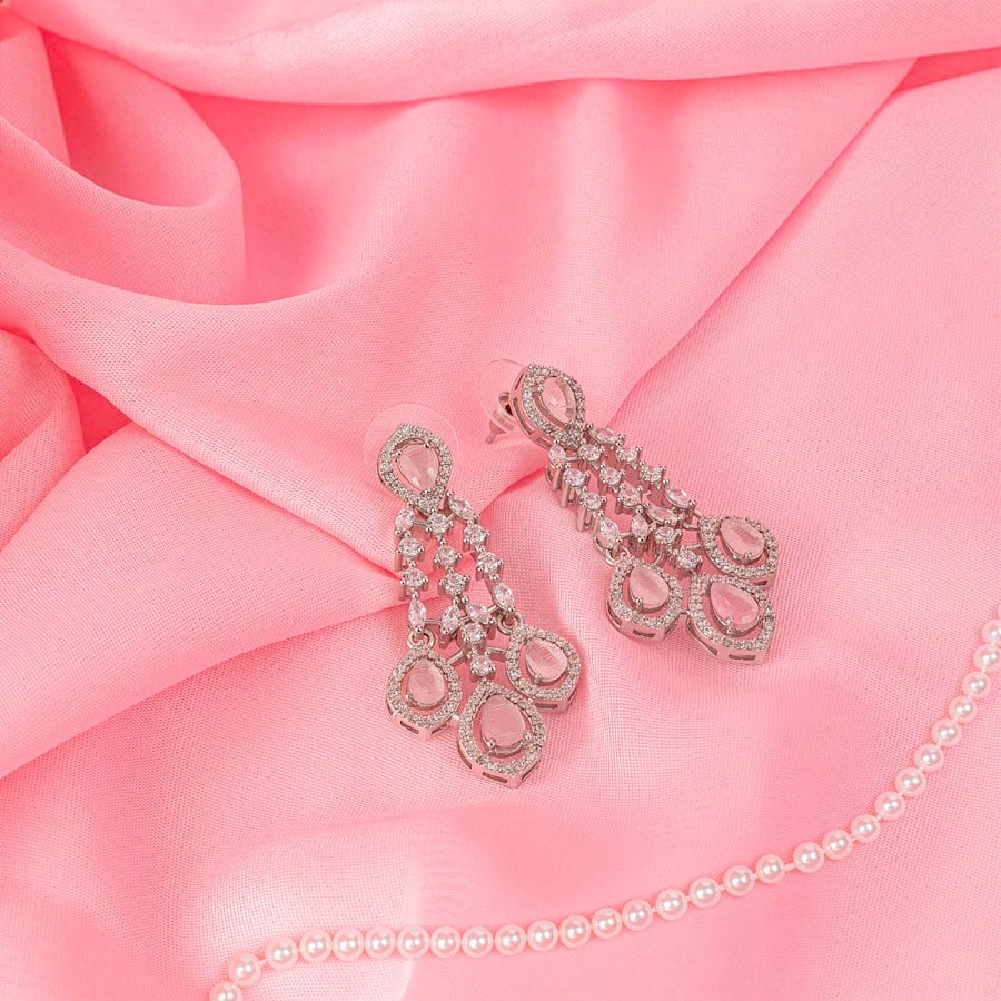 Light Pink Short Silver Polish Lightweight American Diamond Necklace Set for Women for Occasion and Party Wear (MC - NS - 016 - PK - SL - 1) - The Indian Mudra