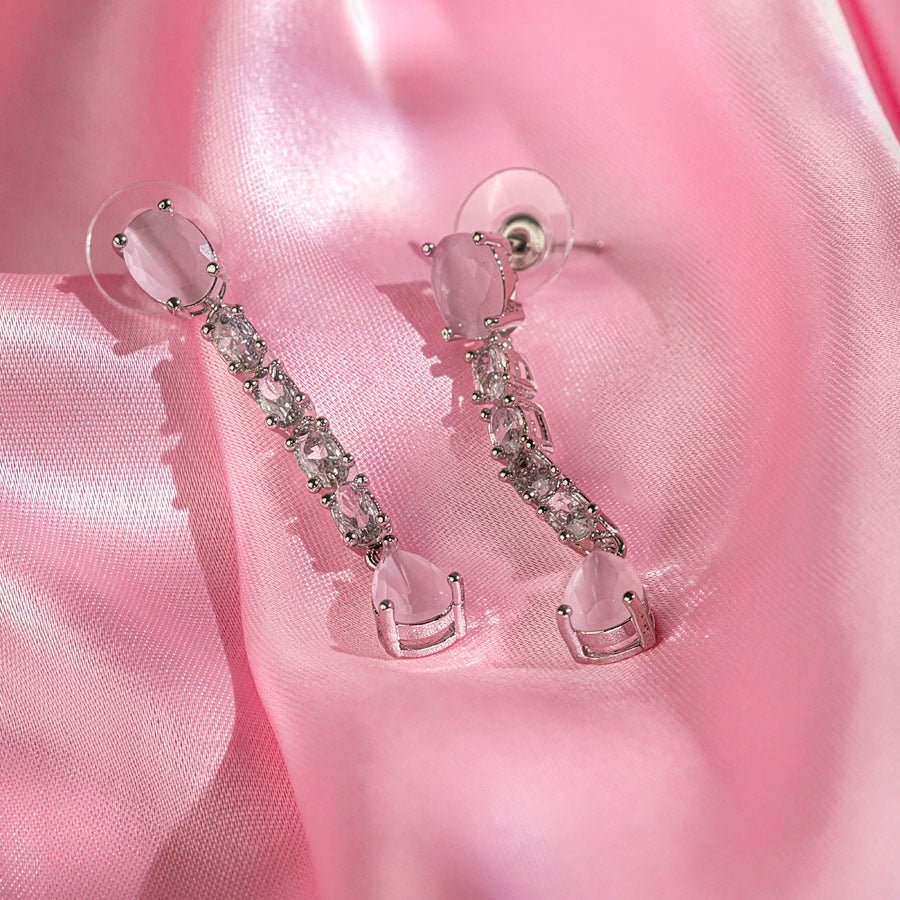 Light Pink Silver Polish Short American Diamond Lightweight Necklace Set for Women for Occasion and Party Wear (MI - NS - 001 - LPK - SL) - The Indian Mudra