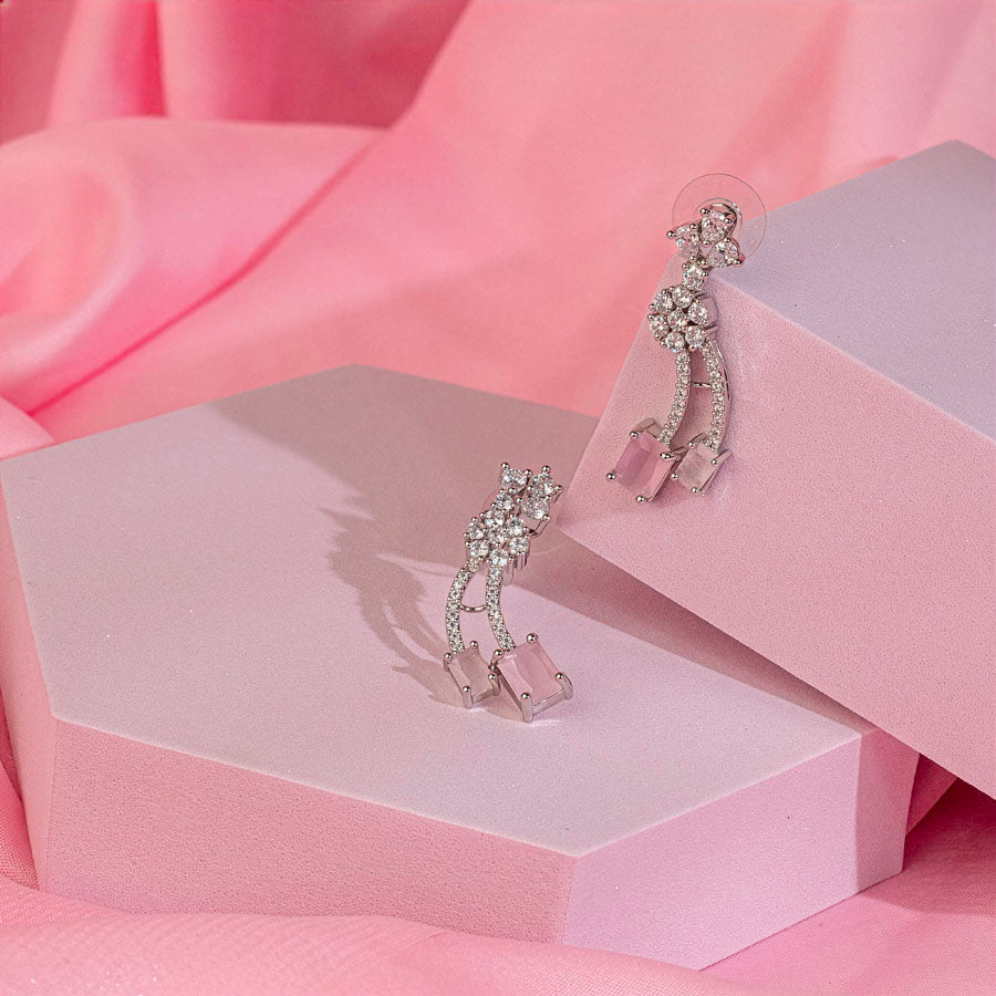 Light Pink Silver Polish Short American Diamond Necklace Set Lightweight for Women for Occasion and Party Wear (MC-NS-022-PUR-SL-1)