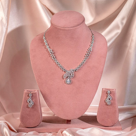  Lightweight White Short American Diamond Necklace Set for Women for Occasion and Party Wear  (MI-NS-003-AD-SL )