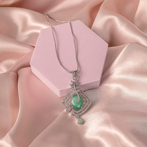 Mint Green American Diamond Lightweight Pendant Set for Women for Occasion and Party Wear (MI - PEN - 004 - LEM - SL) - The Indian Mudra