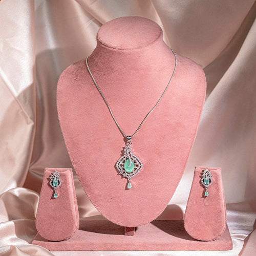 Mint Green American Diamond Lightweight Pendant Set for Women for Occasion and Party Wear (MI - PEN - 004 - LEM - SL) - The Indian Mudra