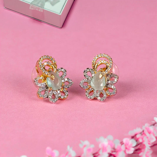 Mint Green Gold Ear Rings Lightweight American Diamond for Women for Occasion and Party Wear (MI-ER-001-LEM-GD)