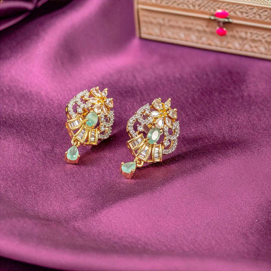 Mint Green Gold Lightweight American Diamond Pendant Set for Women for Occasion and Party Wear (MI - PEN - 006 - LEM - GD) - The Indian Mudra