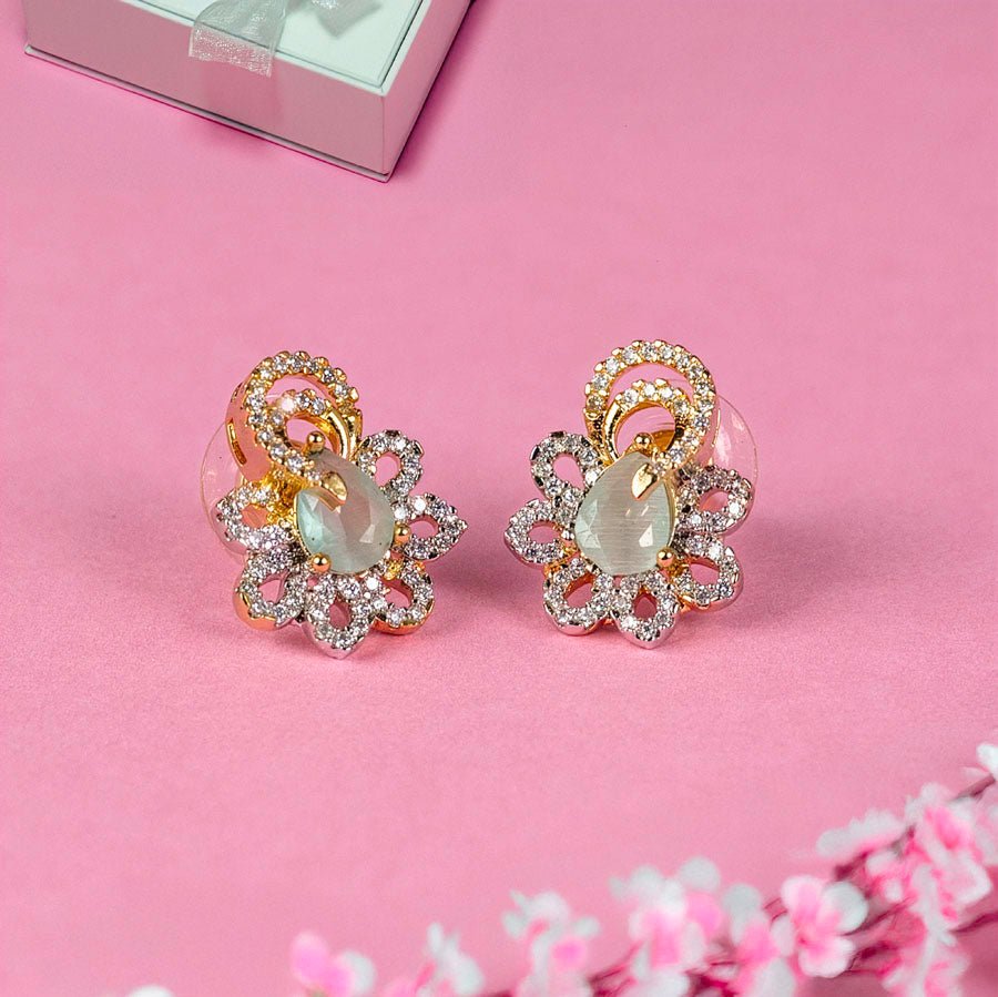 Mint Green Gold Polish Earrings Lightweight American Diamond for Women for Occasion and Party Wear (MI-ER-001-LEM-GD) - The Indian Mudra