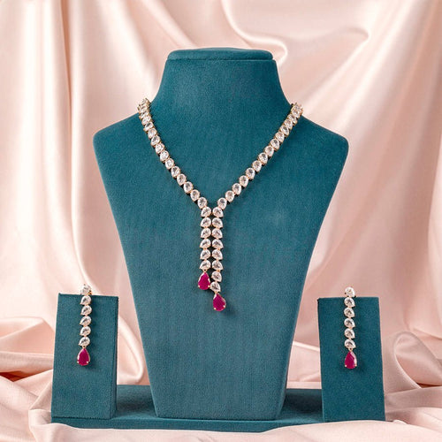 Pink Gold Short Lightweight American Diamond Necklace Set for Women for Occasion and Party Wear (MC - NS - 006 - PK - GD) - The Indian Mudra