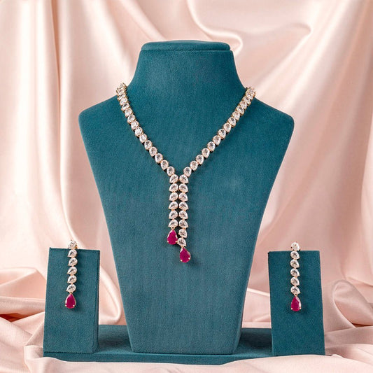 Pink Gold Short Lightweight American Diamond Necklace Set for Women for Occasion and Party Wear (MC - NS - 006 - PK - GD) - The Indian Mudra