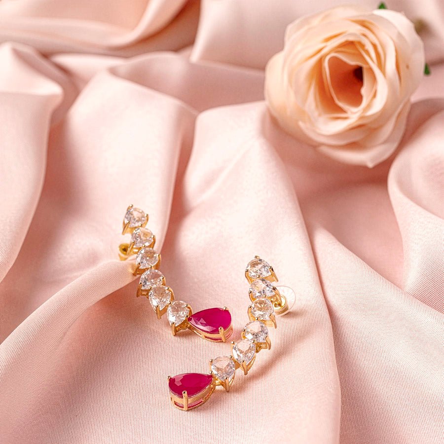 Pink Gold Short Lightweight American Diamond Necklace Set for Women for Occasion and Party Wear (MC - NS - 006 - PK - GD) - The Indian Mudra