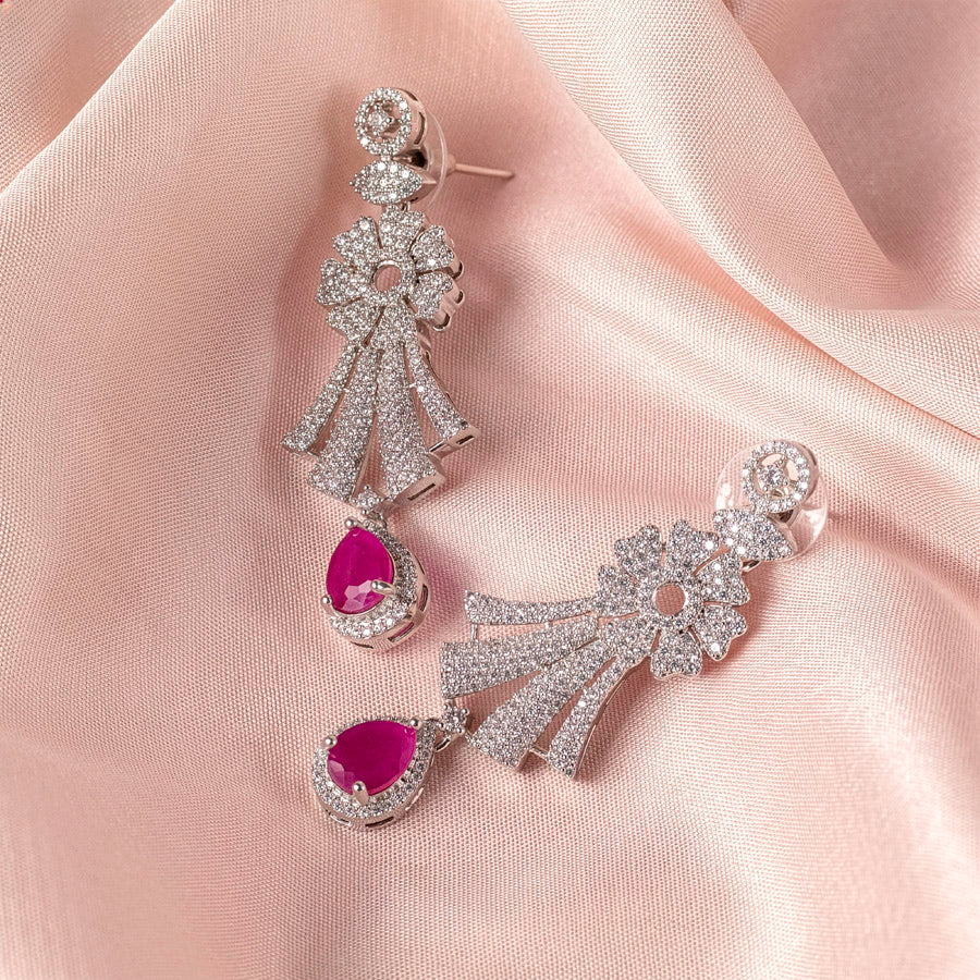 Pink Silver Lightweight Short American Diamond Necklace Set for Women for Occasion and Party Wear (MC-NS-007-PK-SL)