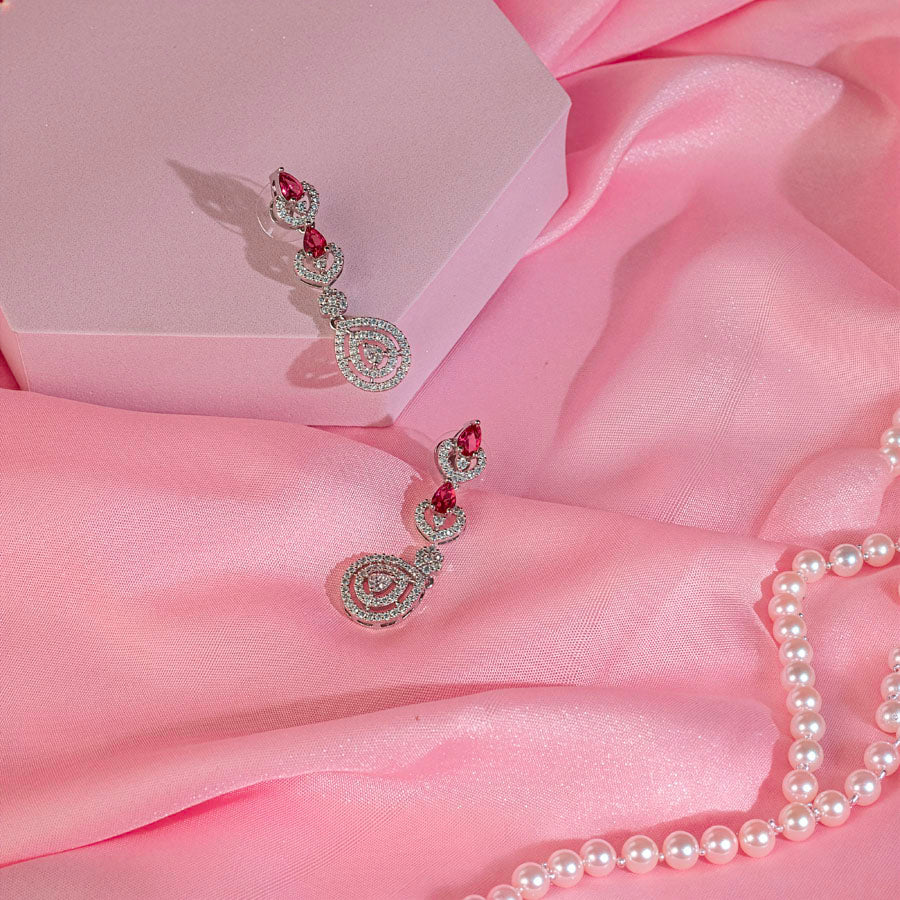 Pink Silver Polish Short Lightweight Necklace Set American Diamond for Women for Occasion and Party Wear (MC - NS - 023 - PK - SL - 4) - The Indian Mudra