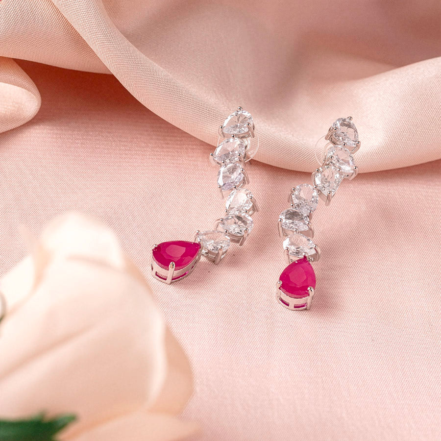 Pink Silver Short Lightweight American Diamond Necklace Set for Women for Occasion and Party Wear (MC-NS-006-PK-SL)
