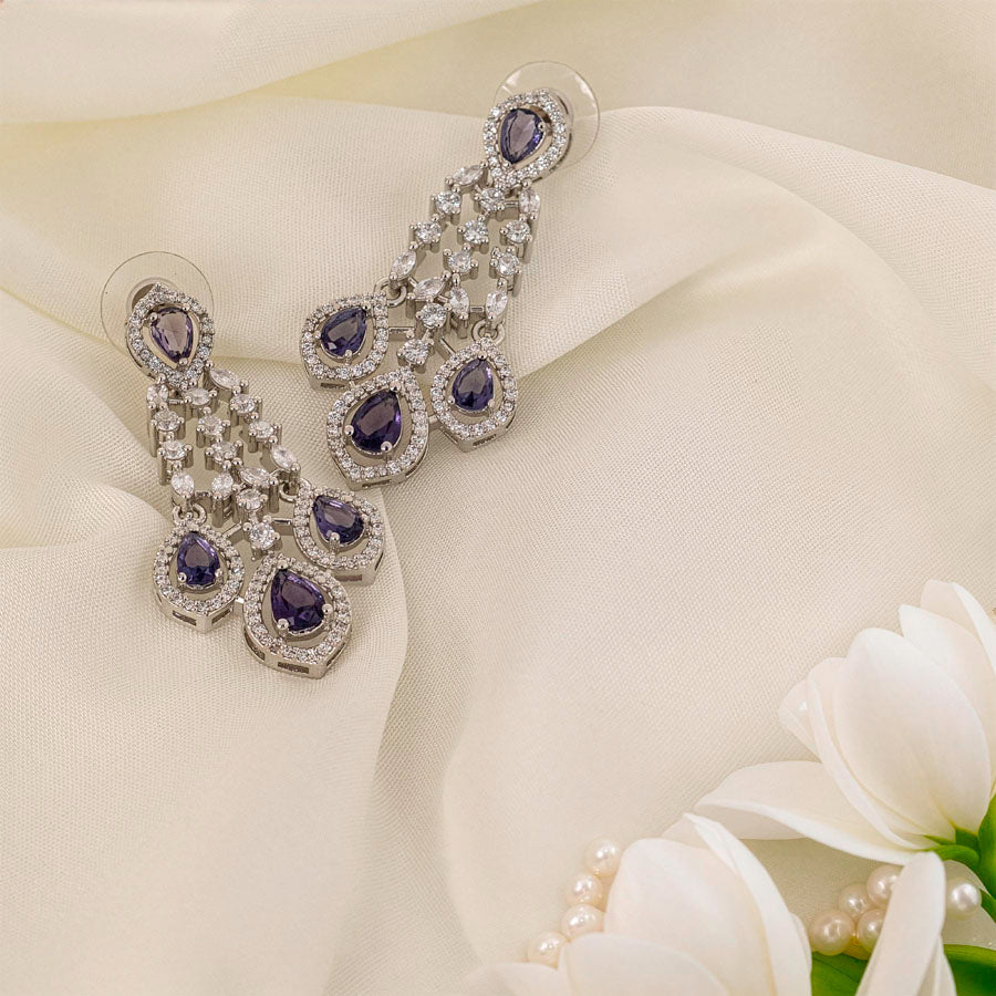 Purple Silver Polish Short Lightweight American Diamond Necklace Set for Women for Occasion and Party Wear (MC - NS - 016 - PUR - SL - 1) - The Indian Mudra
