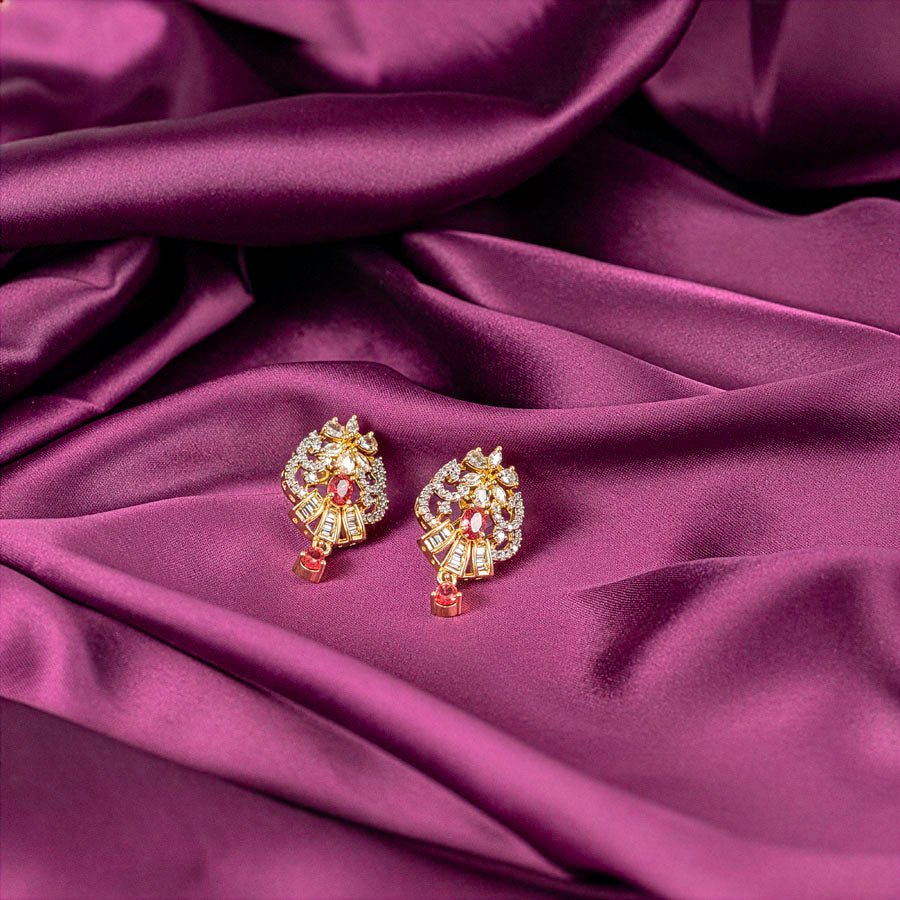 Red Wine Gold Lightweight American Diamond Pendant Set for Women for Occasion and Party Wear (MI - PEN - 006 - RD - GD) - The Indian Mudra